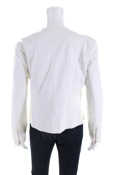 Ecru Womens Cotton Hook & Loop V-Neck Darted Long Sleeve Blazer White Size 12