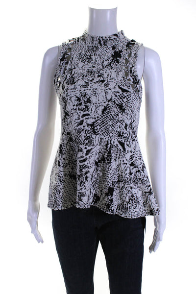 Free People Womens Cotton Sleeveless Cutout Flared Blouse Black & White Size S