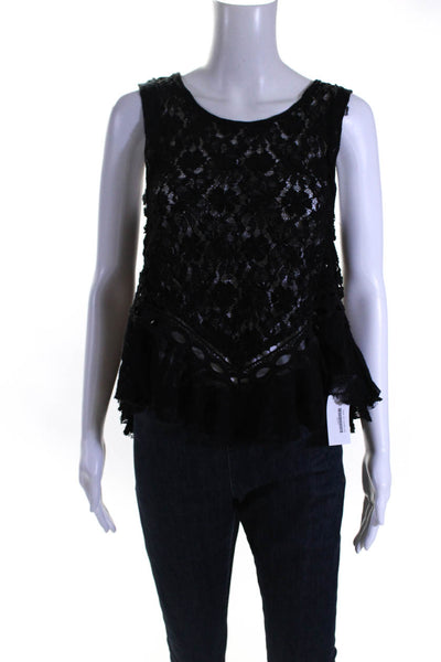 Free People Womens Cotton Sheer Lace Asymmetrical Blouse Top Black Size Small