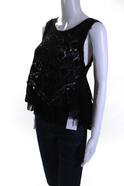 Free People Womens Cotton Sheer Lace Asymmetrical Blouse Top Black Size Small