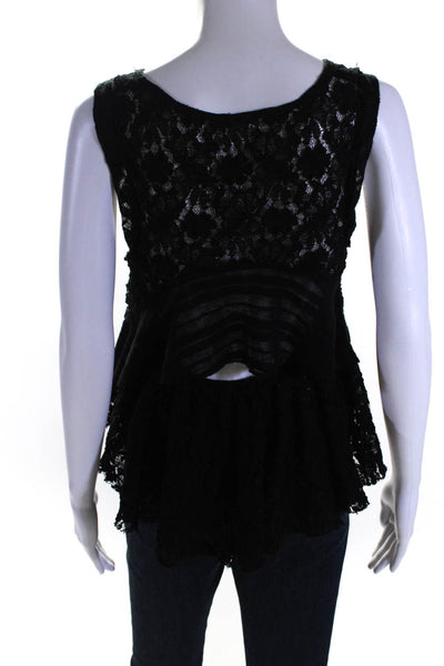 Free People Womens Cotton Sheer Lace Asymmetrical Blouse Top Black Size Small