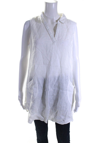 Sigrid Olsen Women's Collar Sleeveless Tunic Blouse White Size L