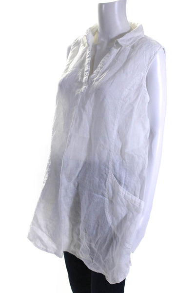 Sigrid Olsen Women's Collar Sleeveless Tunic Blouse White Size L