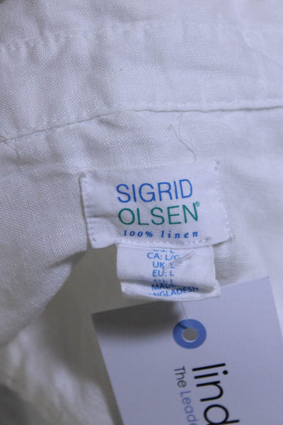 Sigrid Olsen Women's Collar Sleeveless Tunic Blouse White Size L