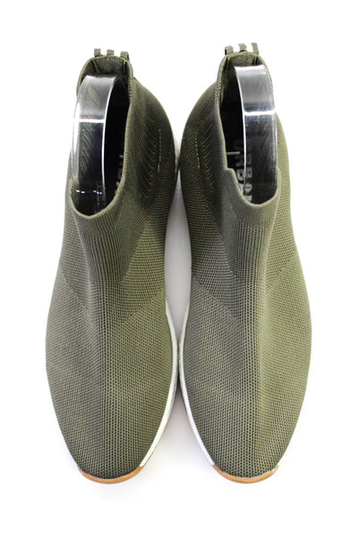 J Slides Womens Ribbed Textured Elastic Round Toe Platform Sneakers Green Size 8