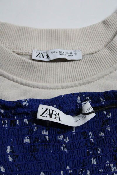 Zara Women's Long Sleeve Lace Ruffle Crewneck Top Beige Size M S, Lot 2