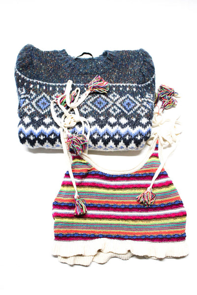 Zara Women's Crewneck Thick Knit Fair Isle Print Sweater Blue Size L S, Lot 2