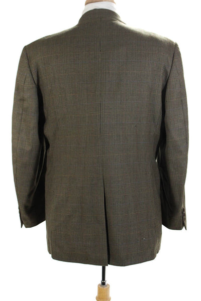 Brooks Brothers Mens Wool Houndstooth Plaid Two-Button Suit Jacket Brown Size 43