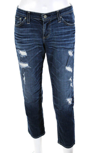 AG Adriano Goldschmied Women's Distressed Slim Fit Crop Jeans Blue Size 28