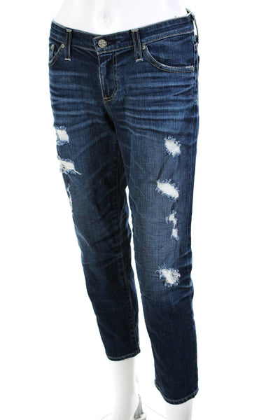 AG Adriano Goldschmied Women's Distressed Slim Fit Crop Jeans Blue Size 28