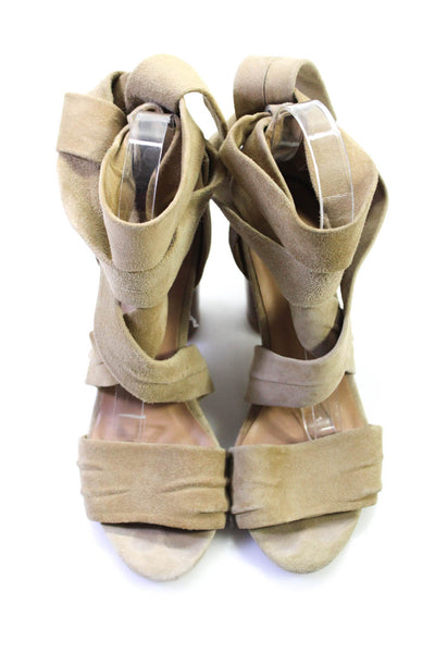 Raye Women's Suede Peep Toe Ankle Tie Peep Toe Heels Beige Size 7