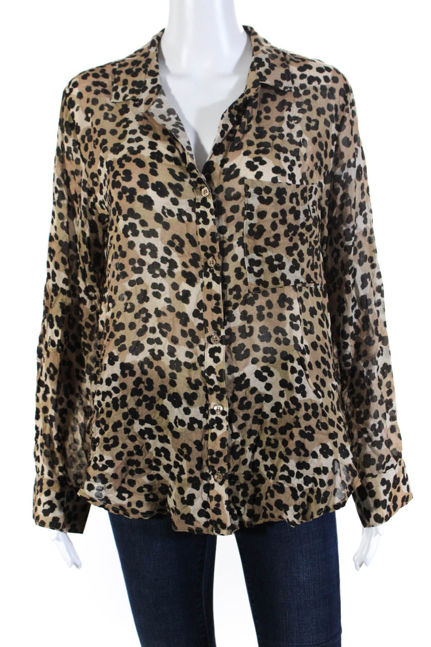 Bella Dahl Womens Collared Leopard Print Button Down Blouse Top