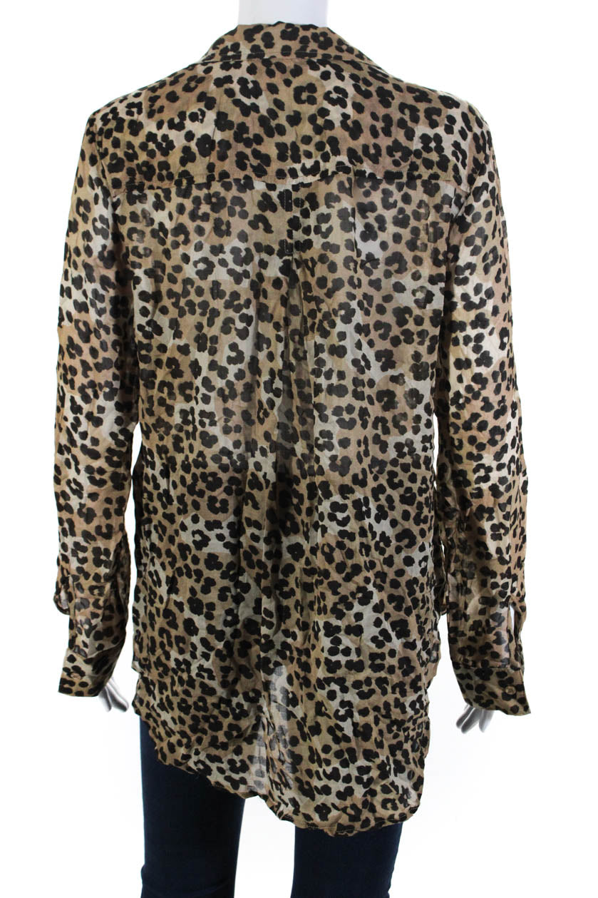 Bella Dahl Womens Collared Leopard Print Button Down Blouse Top