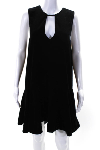 Free People Womens Back Zip Keyhole Velvet Shift Dress Black Size Small