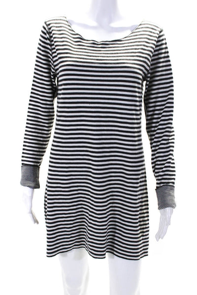 Calypso Saint Barth Womens Long Sleeve Striped Shirt Dress White Gray Medium