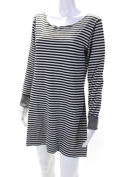 Calypso Saint Barth Womens Long Sleeve Striped Shirt Dress White Gray Medium