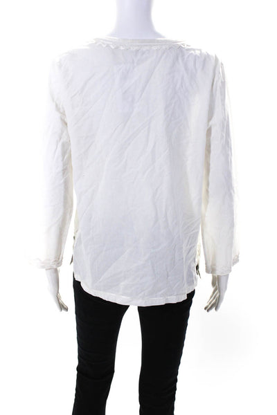 Calypso Saint Barth Womens Long Sleeve Stitched Trim Keyhole Shirt White Medium