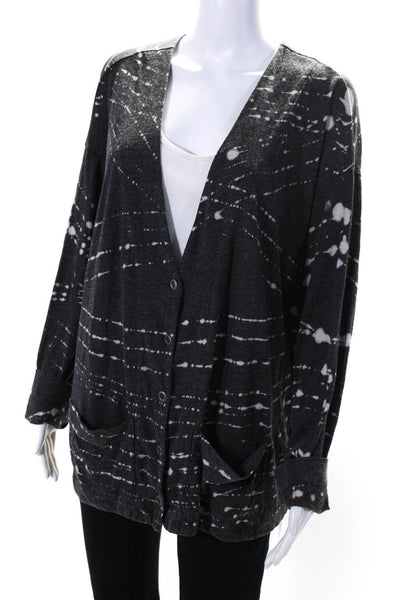 Raquel Allegra Womens Button Front V Neck Tie Dyed Cardigan Sweater Gray Size 3