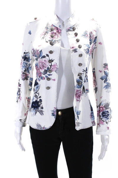 Free For Humanity Womens White Cotton Floral High Neck Long Sleeve Jacket Size M