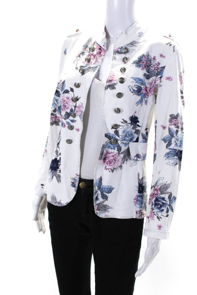 Free For Humanity Womens White Cotton Floral High Neck Long Sleeve Jacket Size M