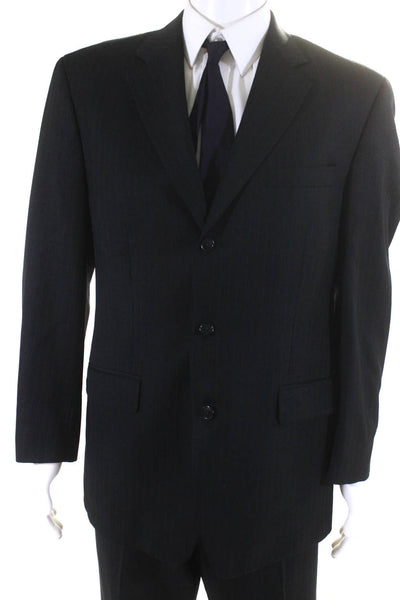 Calvin Klein Mens Wool Pinstripe Three Button Long Sleeve Pantsuit Black Size 41