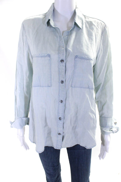 Cloth and Stone Womens Collared Long Sleeve Buttoned-Up Top Light Blue Size S