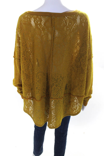 Free People Womens Open Knit Texture Round Hem Long Sleeve Sweater Yellow Size M
