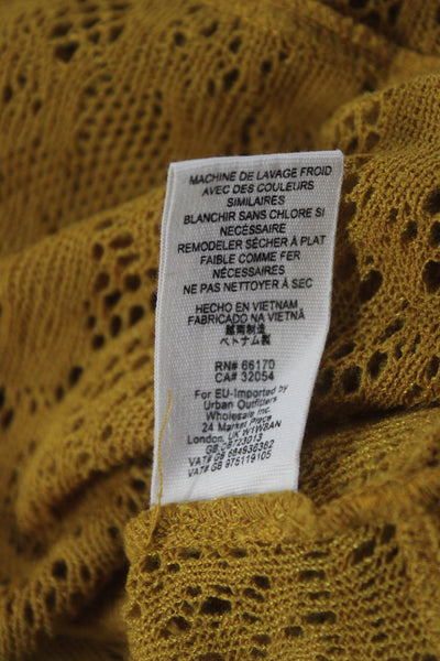 Free People Womens Open Knit Texture Round Hem Long Sleeve Sweater Yellow Size M