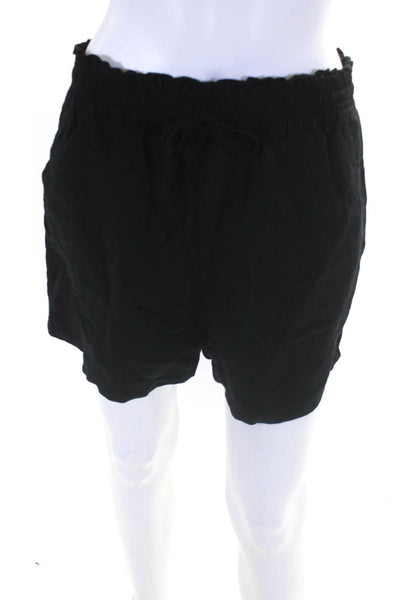 Blank NYC Womens Linen Drawstring Ruched Elastic Waist Shorts Black Size M