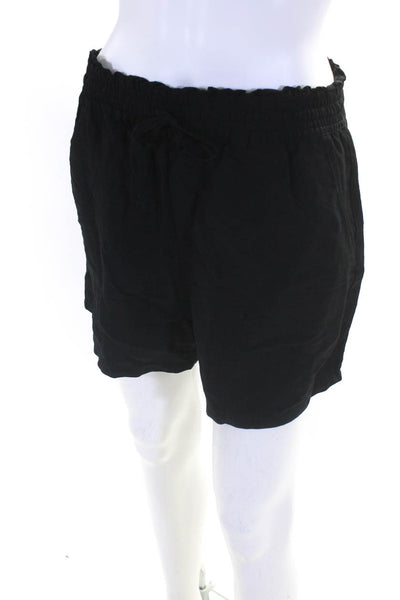 Blank NYC Womens Linen Drawstring Ruched Elastic Waist Shorts Black Size M