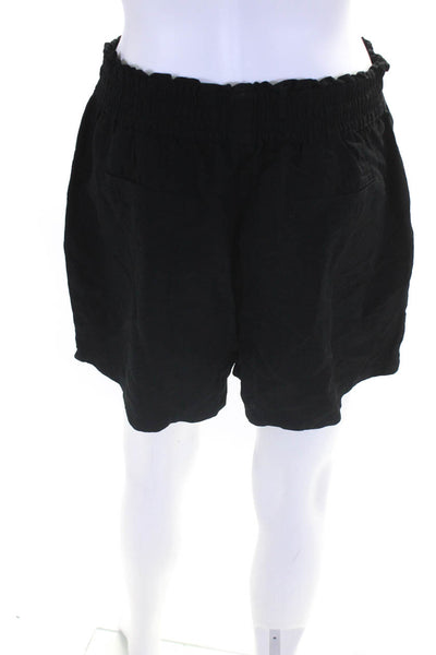 Blank NYC Womens Linen Drawstring Ruched Elastic Waist Shorts Black Size M