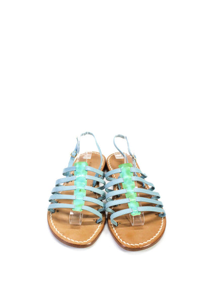 Si San Giacomo Womens Strappy Buckled Gladiator Sandals Blue Green Tan Size 8