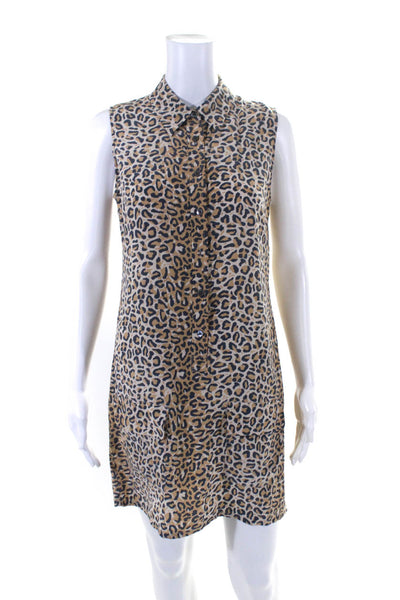 Equipment Femme Womens 100% Silk Leopard Print Tank Dress Brown Gray Size XS