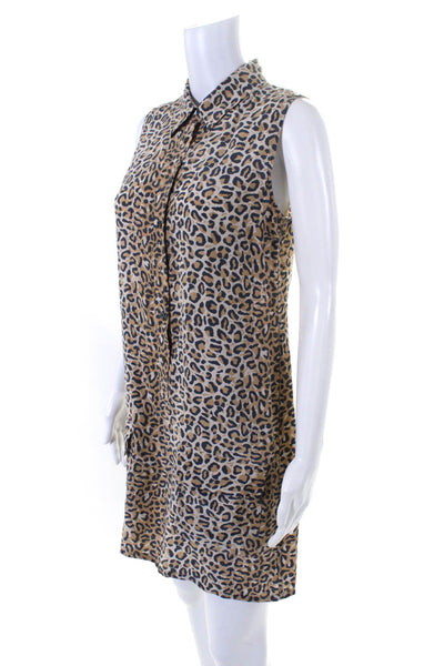 Equipment Femme Womens 100% Silk Leopard Print Tank Dress Brown Gray Size XS