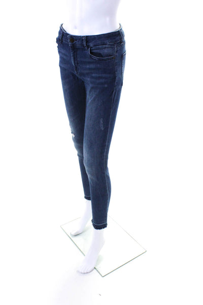 DL1961 Womens 'Margaux' Mid Rise Frayed Ankle Ripped Skinny Jeans Blue Size 28
