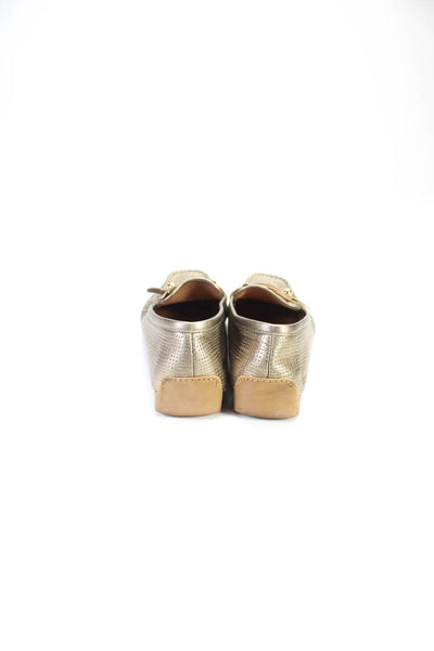 Stuart Weitzman Womens Leather Slide On Loafers Gold Size 7.5 Medium