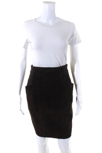 Hartwood Womens Suede Zip Up Mini Straight Pencil Skirt w/ Pockets Brown Size 40