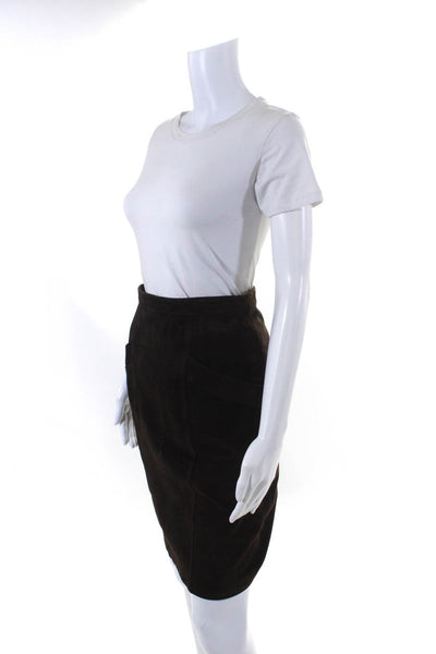 Hartwood Womens Suede Zip Up Mini Straight Pencil Skirt w/ Pockets Brown Size 40