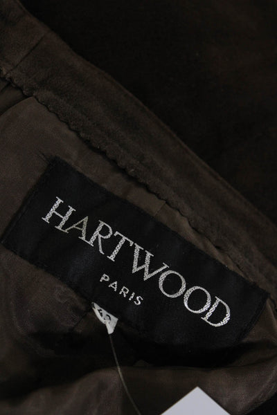 Hartwood Womens Suede Zip Up Mini Straight Pencil Skirt w/ Pockets Brown Size 40