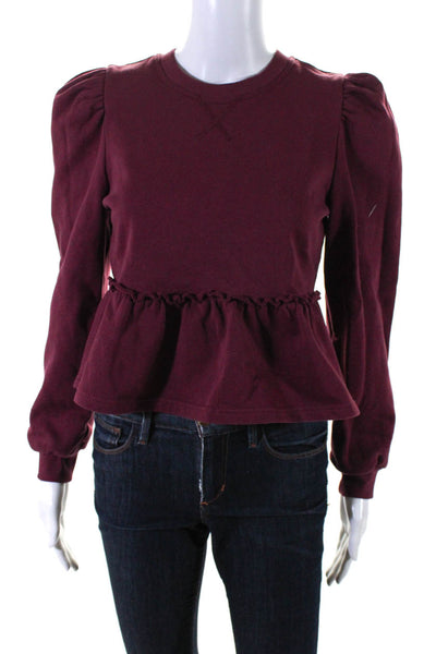 Cami NYC Womens Maroon Crew Neck Puff Long Sleeve Peplum Sweater Size XS