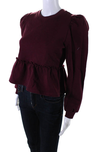 Cami NYC Womens Maroon Crew Neck Puff Long Sleeve Peplum Sweater Size XS