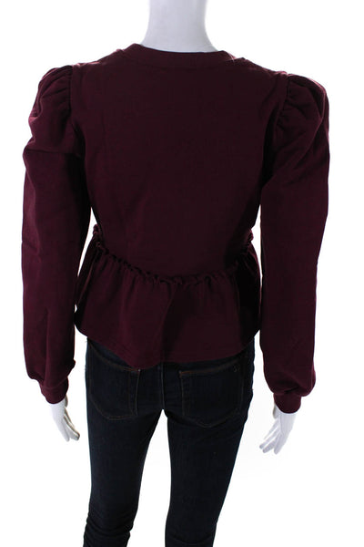 Cami NYC Womens Maroon Crew Neck Puff Long Sleeve Peplum Sweater Size XS