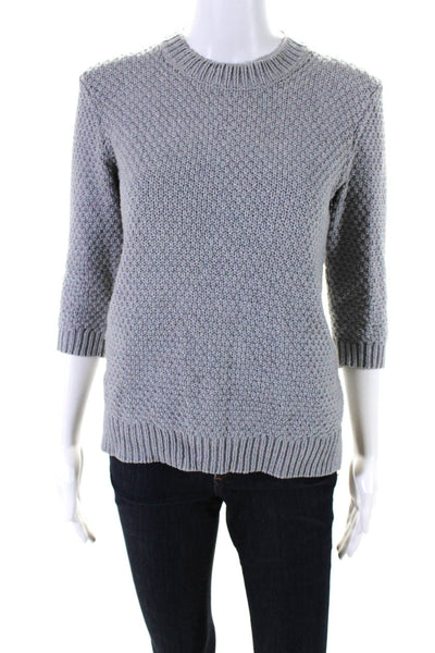 Theory Womens Gray Cotton Crew Neck 3/4 Sleeve Pullover Sweater Top Size S