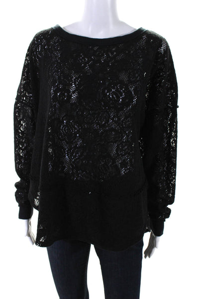 Free People Women's Open Knit Oversized Pullover Sweater Black Size S