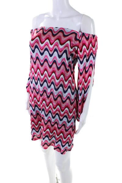 Trina Turk Women's Abstract Print 3/4 Sleeve Boat Neck Shift Dress Pink Size 0