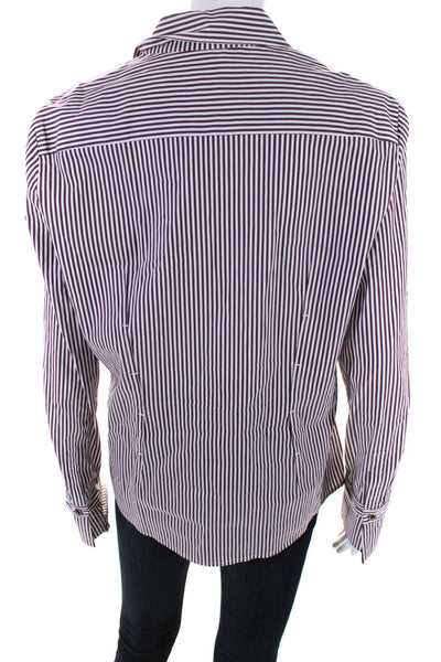Per Se Womens Cotton Striped Long Sleeve Button Up Blouse Top White Size 12