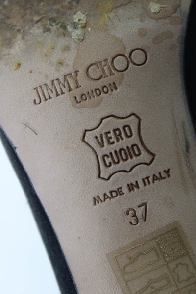 Jimmy Choo Womens Satin Pointed Toe Notched Mid Heel Pumps Black Size 7US 37EU