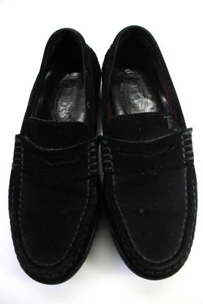 Tods Womens Suede Apron Toe Low Cuban Heel Casual Penny Loafers Black Size 7US