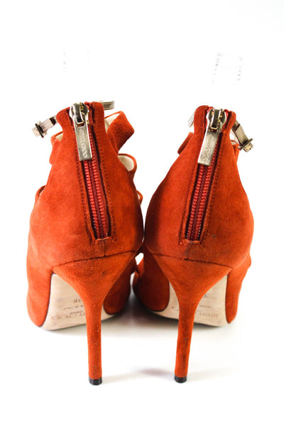 Jimmy Choo Womens Back Zipped Cut-Out Strappy Stiletto Heels Orange Size EUR38