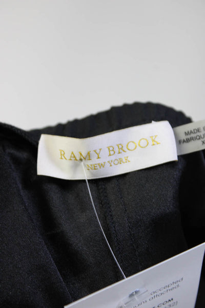 Ramy Brook Womens Drawstring Side Slit Silk Cropped Pants Black Size Extra Small